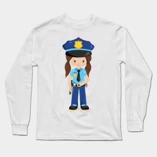 Police Girl, Police Officer, Cop, Brown Hair Long Sleeve T-Shirt